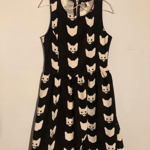 Adorable Black and White Cat Patterned Dress